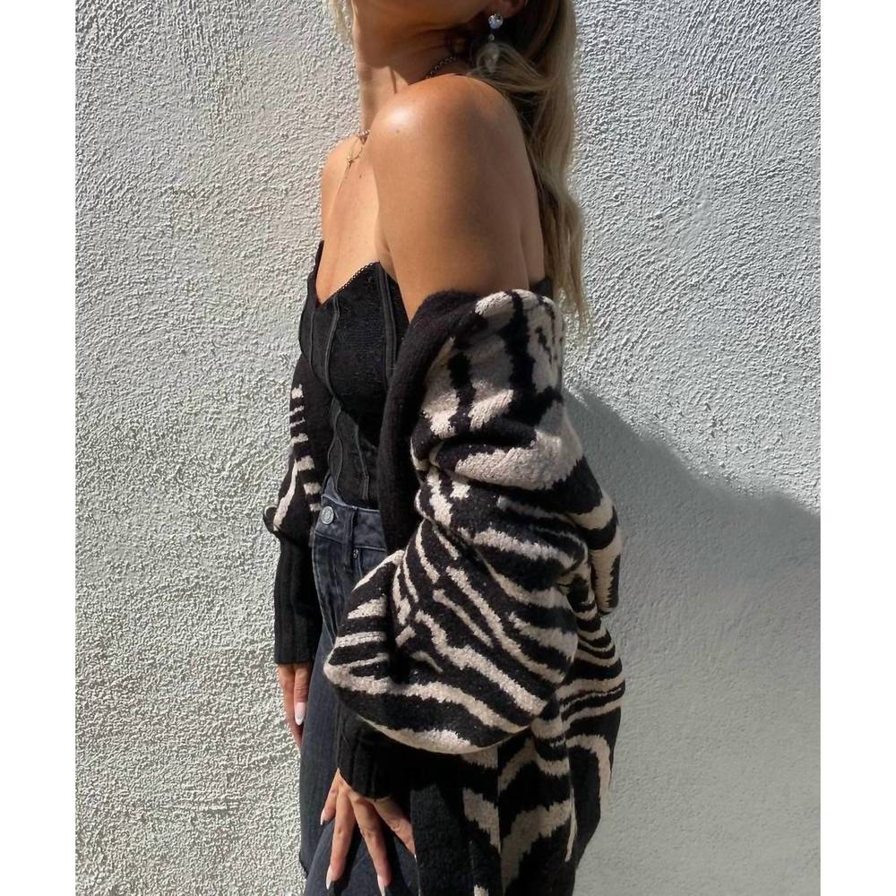 NEW AFRM fulton sweater jacket in brown/noir zebra